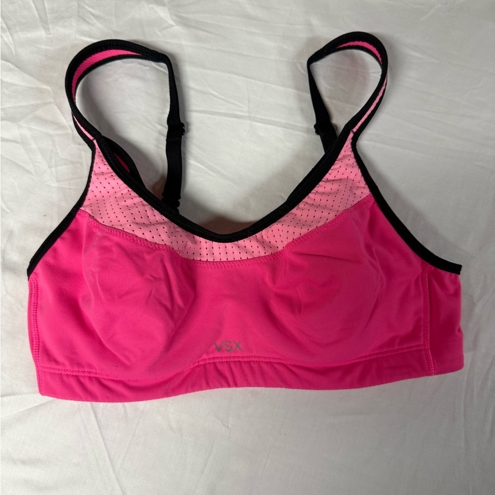 Victoria's Secret VSX Sport Bra 34B Pink  black Padded  Clasp Back
